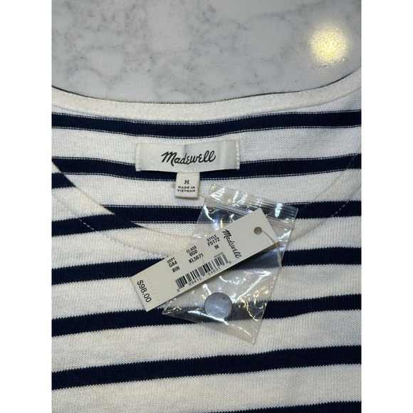 Madewell Striped Knit Dress NWT Blue Cream 3/4 Sleeve Size Medium - Picture 6 of 9